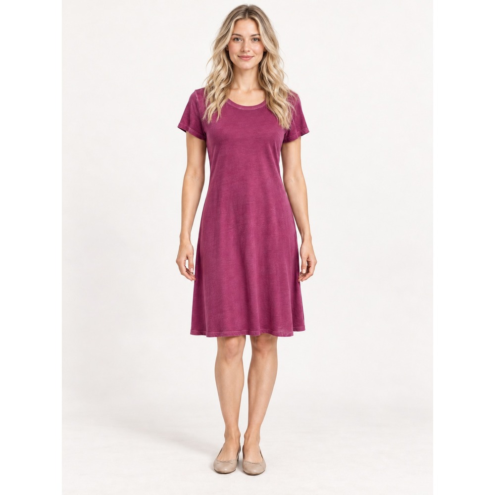 Peruvian Connection Berry Pink Pima Cotton Short Sleeve A-Line Dress Small
